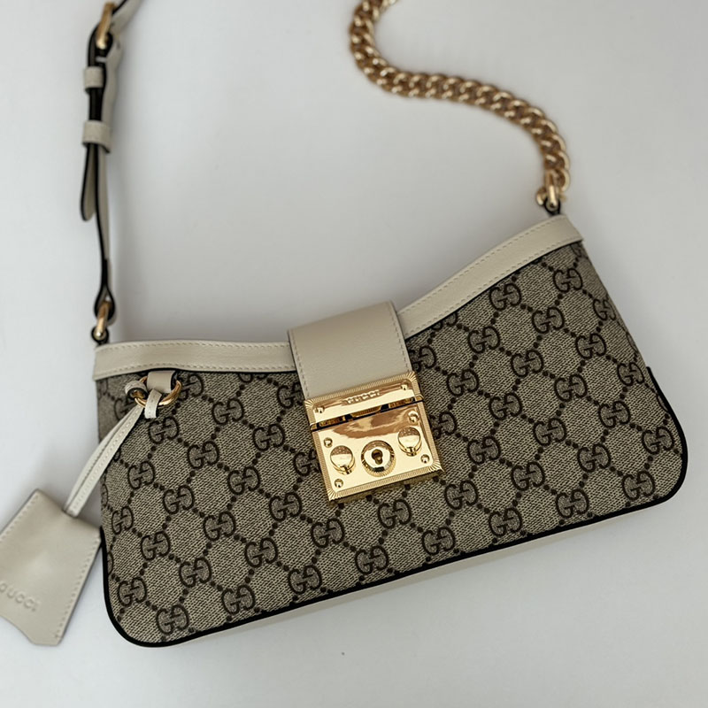 グッチ バッグ 未使用品 GUCCI パドロック スモール ショルダーバッグ 811705 KHNKG 9641 ベージュ&ホワイト レディース ハイブランド バッグ - 画像 (6)