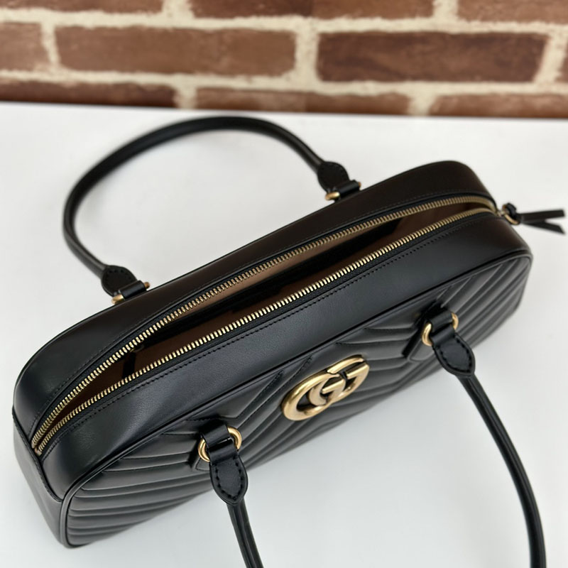 グッチ バッグ 未使用品 GUCCI GGマーモント ミディアム トップハンドルバッグ 795218 AABZB 1000 ブラック 2泊旅行 バッグ レディース 軽い おしゃれ - 画像 (3)