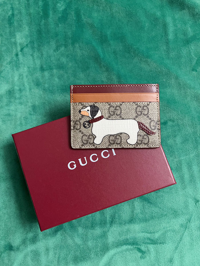 グッチ パンダ ディテール付き バイカラー GG カードケース 818769 FAEC8 8577 ベージュ&ダークブラウン カードケース レディース 薄型 人気 - 画像 (4)