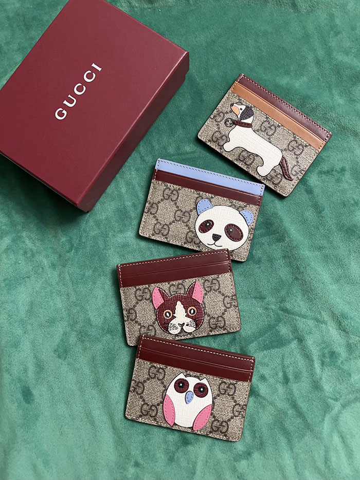 グッチ パンダ ディテール付き バイカラー GG カードケース 818769 FAEC8 8577 ベージュ&ダークブラウン カードケース レディース 薄型 人気 - 画像 (3)