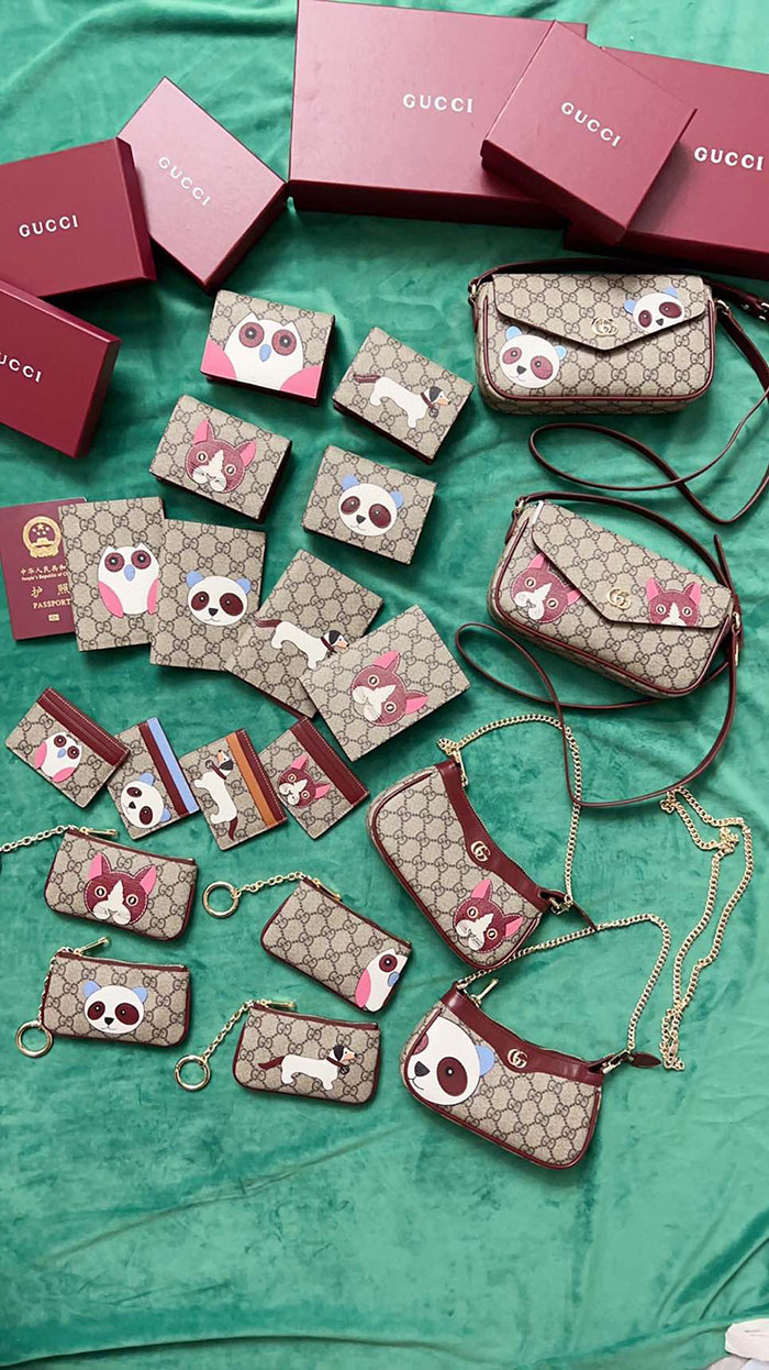 グッチ パンダ ディテール付き バイカラー GG カードケース 818769 FAEC8 8577 ベージュ&ダークブラウン カードケース レディース 薄型 人気 - 画像 (2)