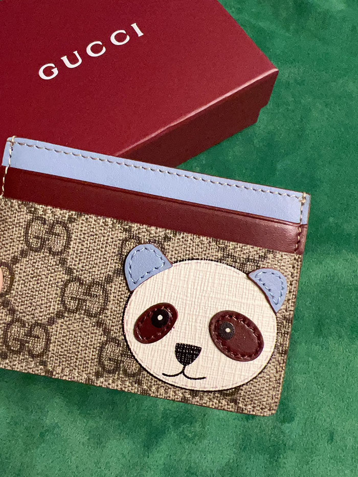グッチ パンダ ディテール付き バイカラー GG カードケース 818769 FAEEO 8575 ベージュ&マルチカラー カードケース レディース 薄型 人気 - 画像 (9)