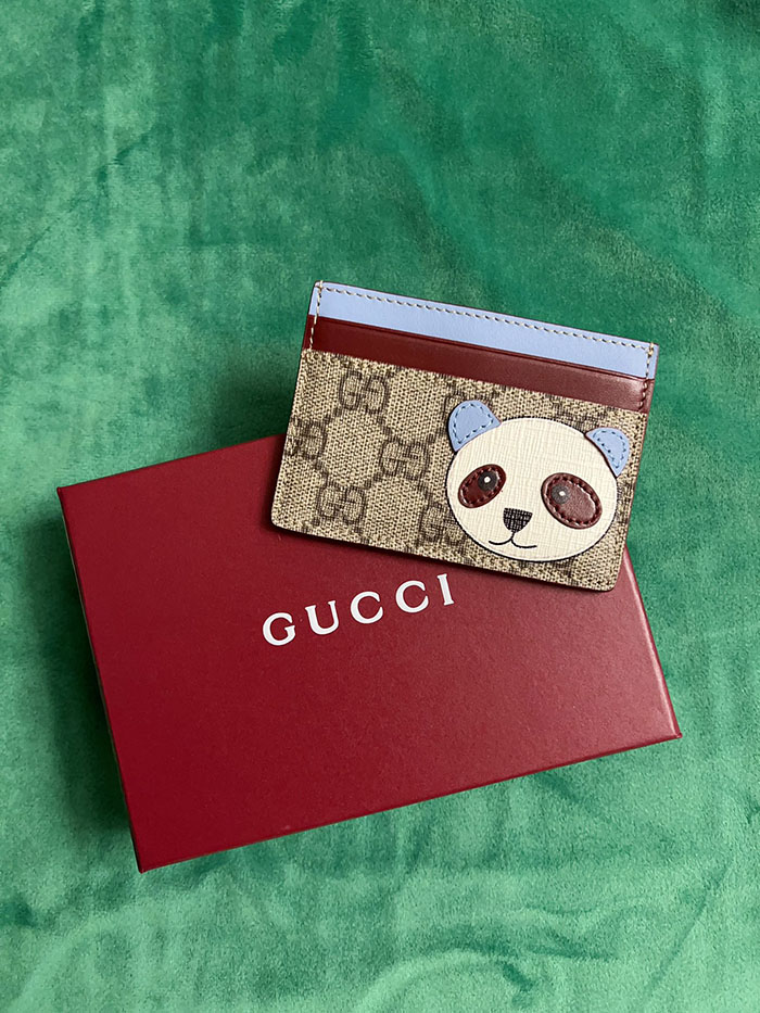 グッチ パンダ ディテール付き バイカラー GG カードケース 818769 FAEEO 8575 ベージュ&マルチカラー カードケース レディース 薄型 人気 - 画像 (4)