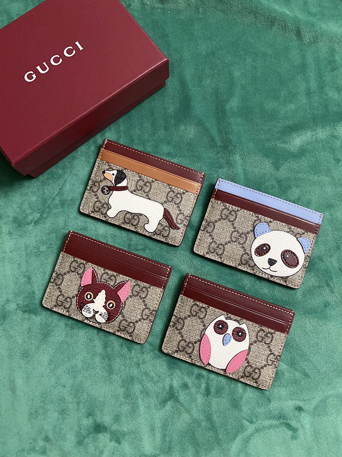 グッチ パンダ ディテール付き バイカラー GG カードケース 818769 FAEEO 8575 ベージュ&マルチカラー カードケース レディース 薄型 人気 - 画像 (3)