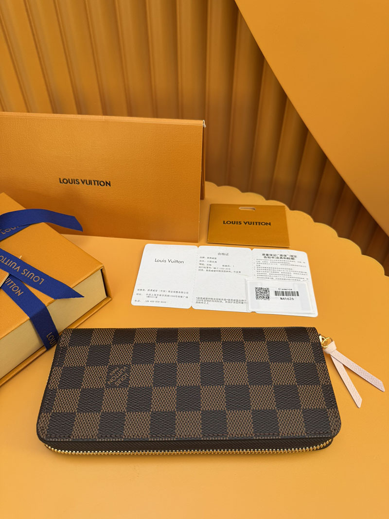 本革 ルイヴィトン ポルトフォイユ・クレマンス N41626 RFID ダミエ ローズ・バレリーヌ ルイヴィトン ダミエ 長財布 - 画像 (8)