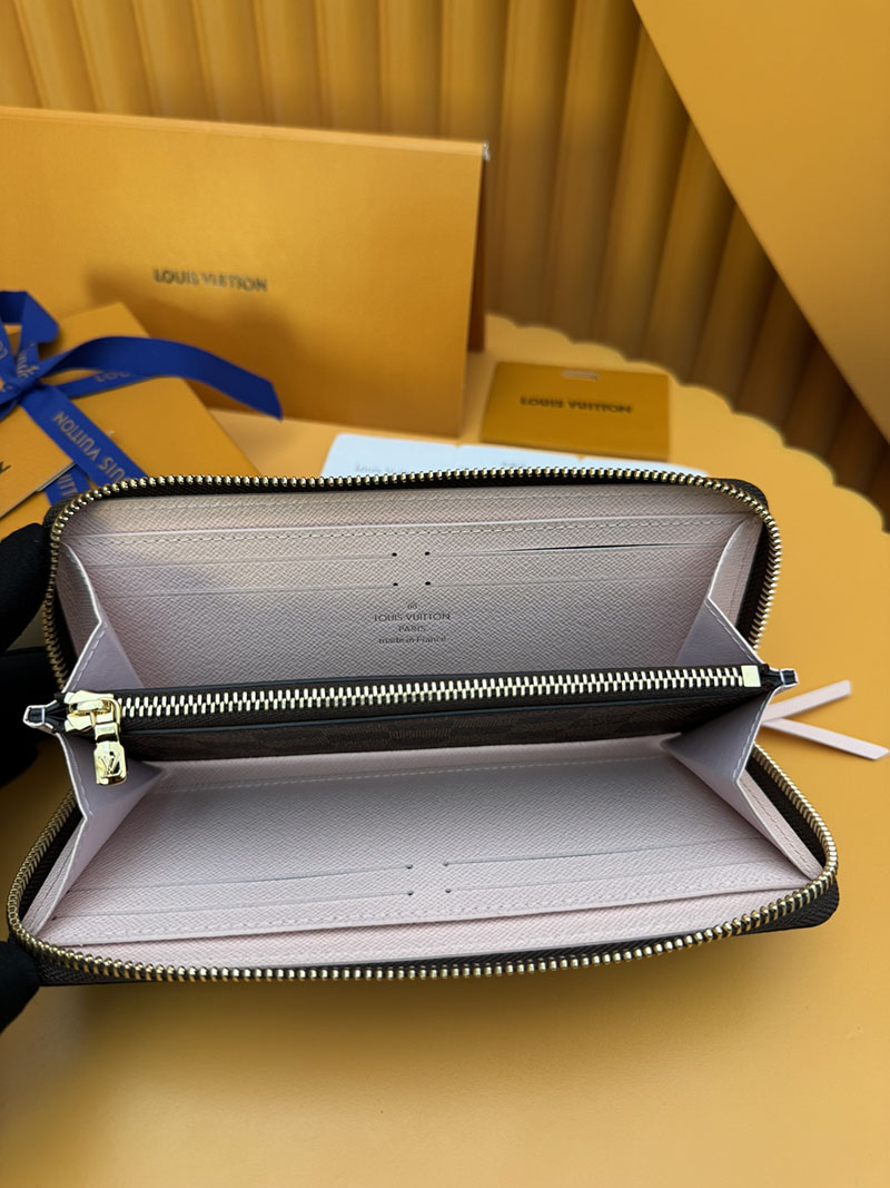 本革 ルイヴィトン ポルトフォイユ・クレマンス N41626 RFID ダミエ ローズ・バレリーヌ ルイヴィトン ダミエ 長財布 - 画像 (5)