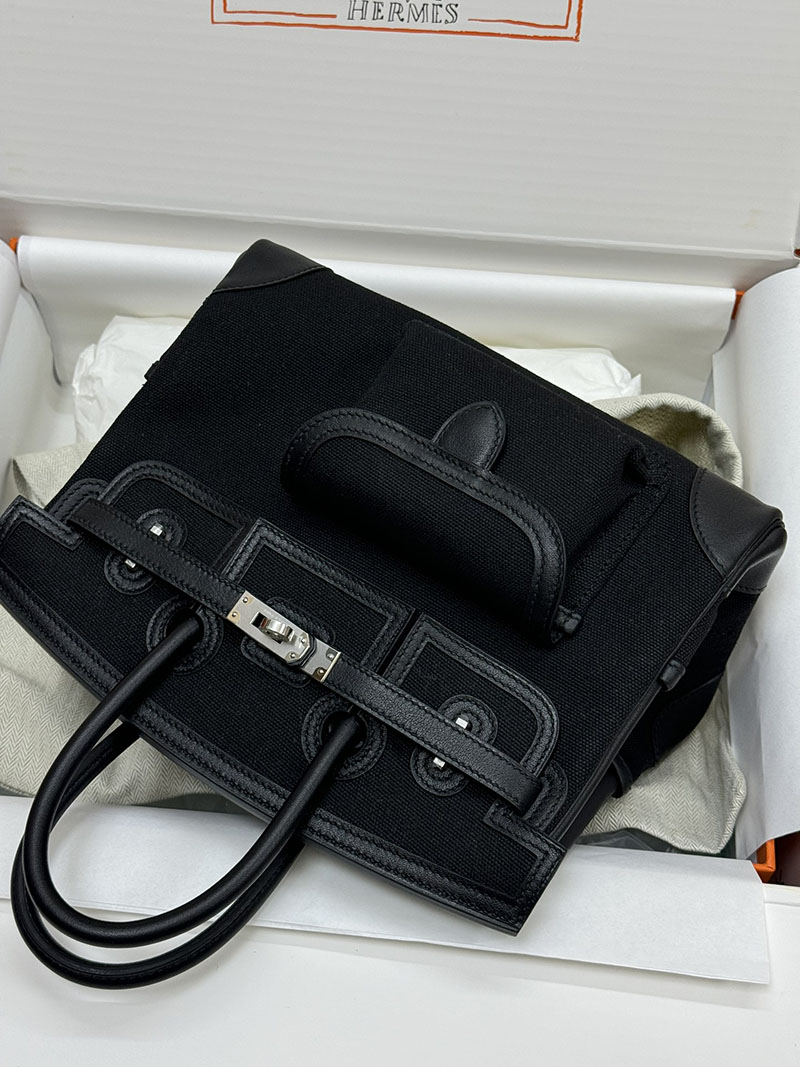 人気色 H品 エルメス バーキン25 カーゴ 黒 ブラック トワルゴエラン×スイフト シルバー金具 2517803 バーキンカーゴ 定価 - 画像 (8)