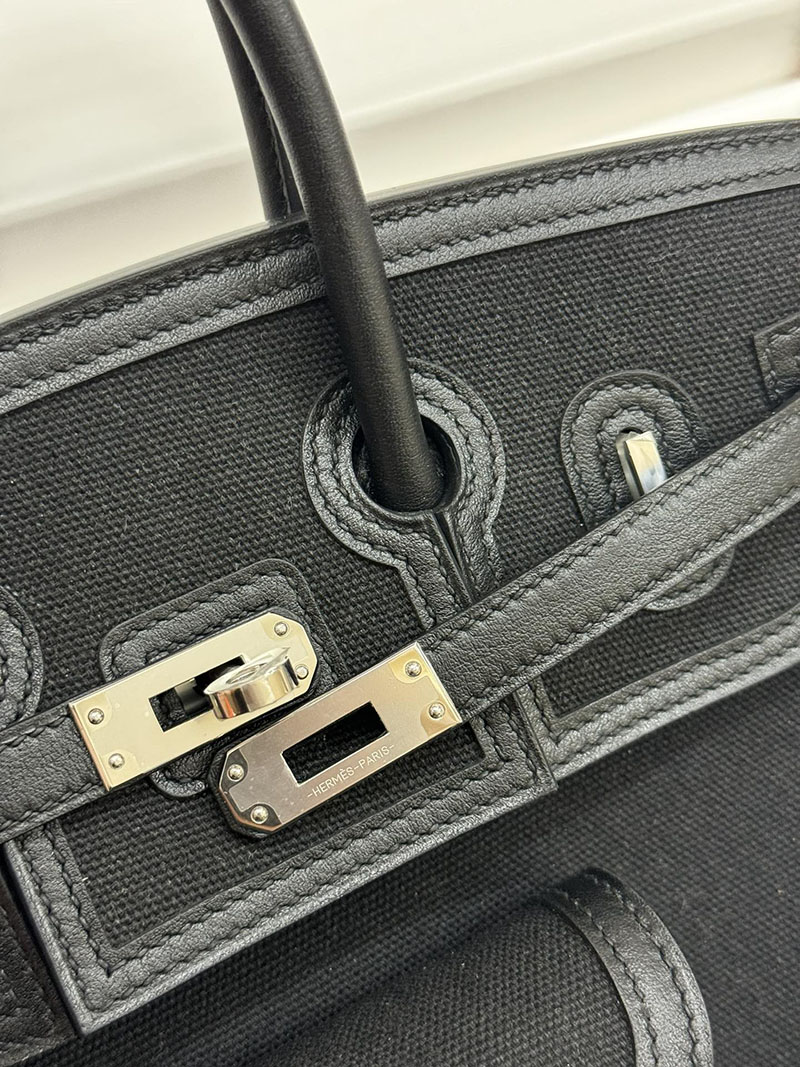 人気色 H品 エルメス バーキン25 カーゴ 黒 ブラック トワルゴエラン×スイフト シルバー金具 2517803 バーキンカーゴ 定価 - 画像 (5)