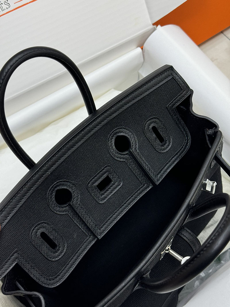 人気色 H品 エルメス バーキン25 カーゴ 黒 ブラック トワルゴエラン×スイフト シルバー金具 2517803 バーキンカーゴ 定価 - 画像 (4)