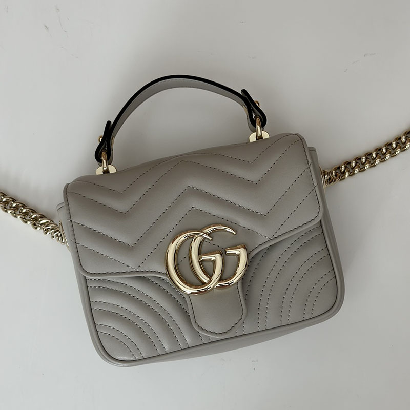 グッチ バッグ 人気 GUCCI GGマーモント ミニ トップハンドルバッグ 811238 AAECK 1712 ライトグレー グッチ ミニバッグ アウトレット - 画像 (6)