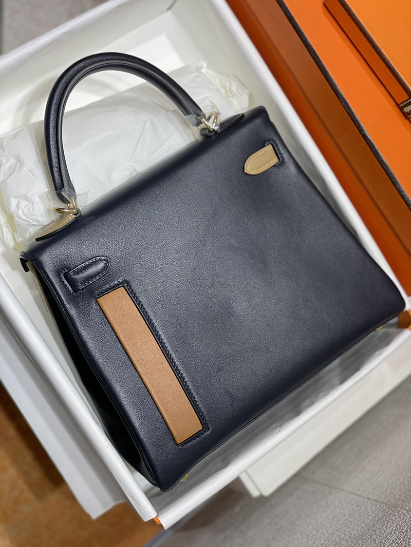人気色 H品 エルメス ケリー25 カラーマティック クロ×チャイ×ブルー スイフト ゴールド金具 2517805 ケリー カラーマティック 定価 - 画像 (9)