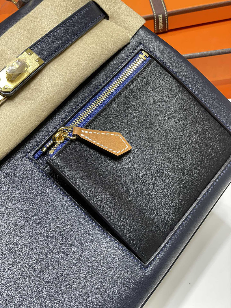 人気色 H品 エルメス ケリー25 カラーマティック クロ×チャイ×ブルー スイフト ゴールド金具 2517805 ケリー カラーマティック 定価 - 画像 (8)