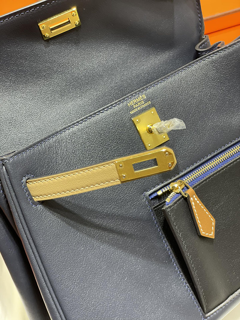 人気色 H品 エルメス ケリー25 カラーマティック クロ×チャイ×ブルー スイフト ゴールド金具 2517805 ケリー カラーマティック 定価 - 画像 (7)