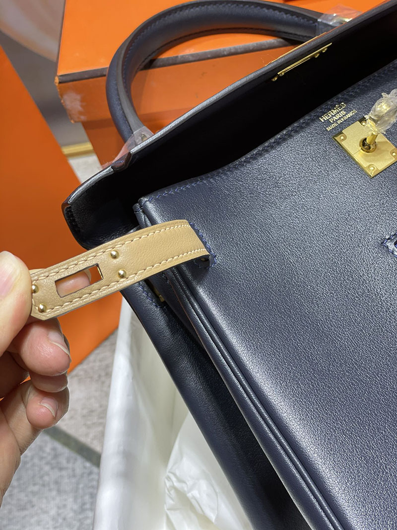 人気色 H品 エルメス ケリー25 カラーマティック クロ×チャイ×ブルー スイフト ゴールド金具 2517805 ケリー カラーマティック 定価 - 画像 (6)