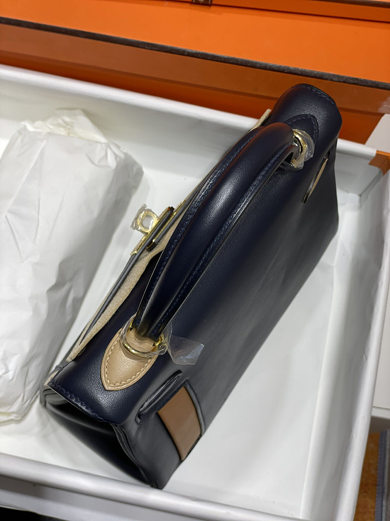 人気色 H品 エルメス ケリー25 カラーマティック クロ×チャイ×ブルー スイフト ゴールド金具 2517805 ケリー カラーマティック 定価 - 画像 (5)