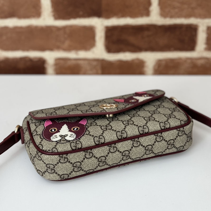 グッチ バッグ 人気 GUCCI キャット ディテール付き GG ミニショルダーバッグ 818764 FAEEP 8574 ベージュ&ダークブラウン ミニショルダーバッグ レディース 人気 - 画像 (4)