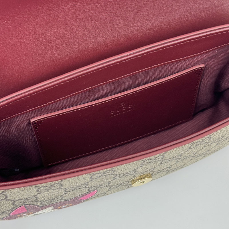 グッチ バッグ 人気 GUCCI キャット ディテール付き GG ミニショルダーバッグ 818764 FAEEP 8574 ベージュ&ダークブラウン ミニショルダーバッグ レディース 人気 - 画像 (2)