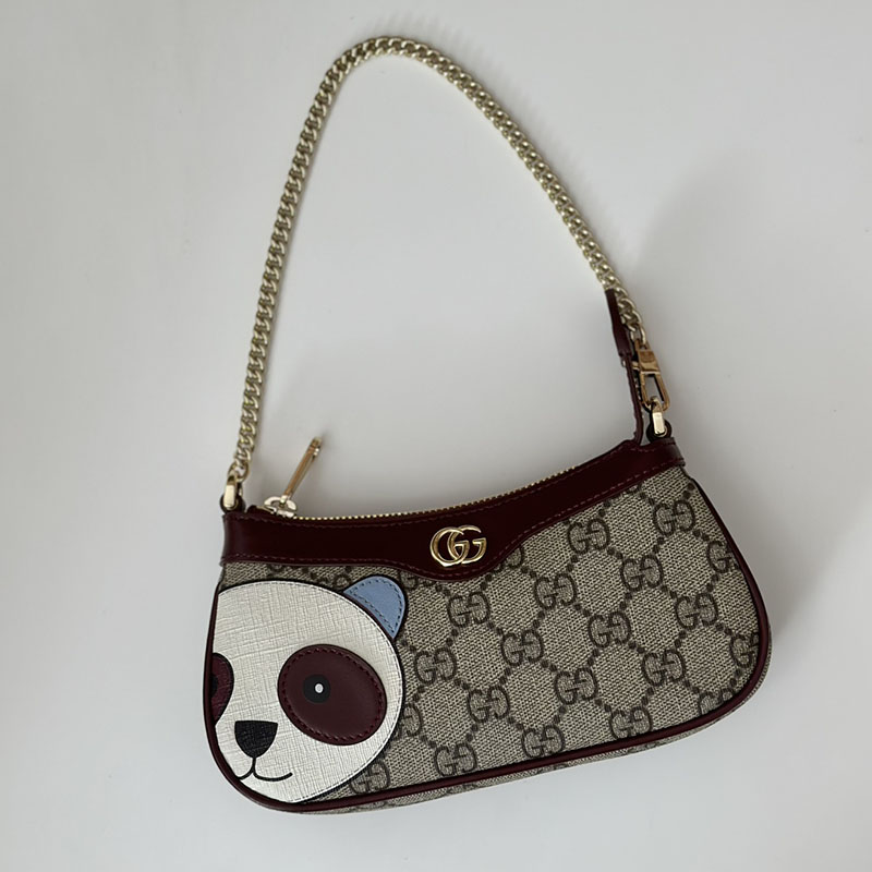 グッチ バッグ 人気 GUCCI パンダ ディテール GG ミニバッグ 818763 FAEEO 8575 ベージュ&ダークブラウン 大人 可愛い ミニバッグ - 画像 (4)
