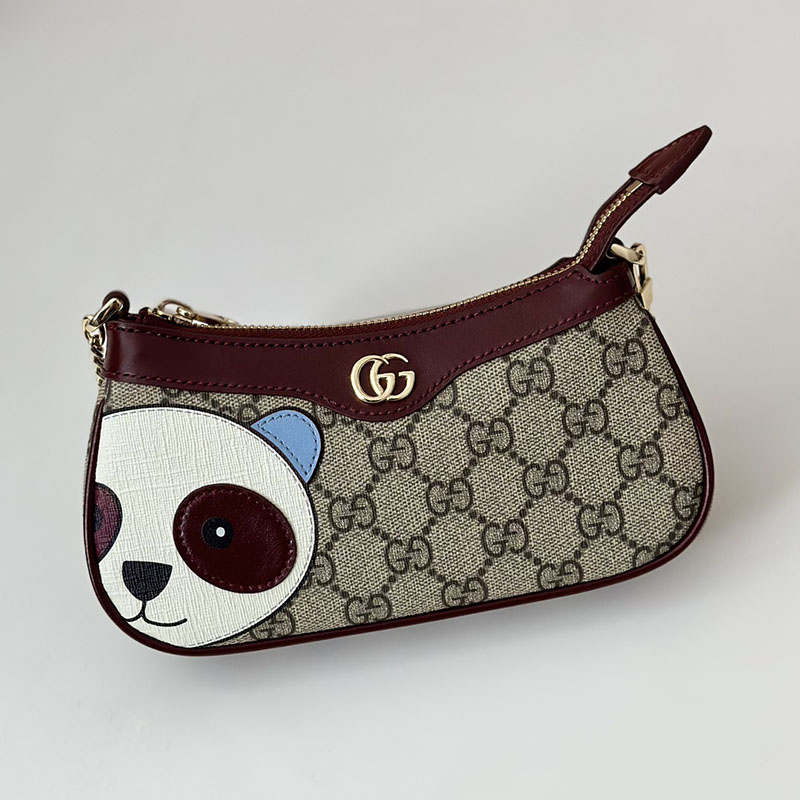 グッチ バッグ 人気 GUCCI パンダ ディテール GG ミニバッグ 818763 FAEEO 8575 ベージュ&ダークブラウン 大人 可愛い ミニバッグ - 画像 (3)