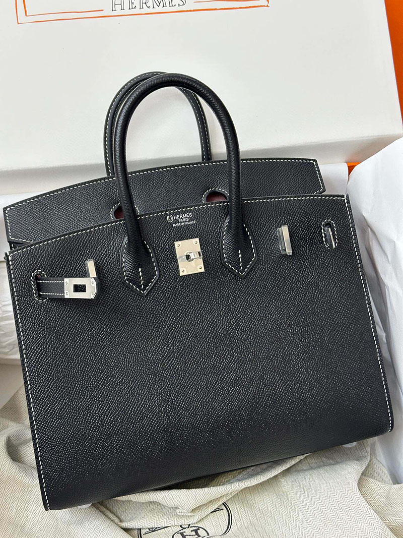 人気色 H品 エルメス バーキン25 セリエ 黒 ブラック/ローズサクラ ヴォーエプソン シルバー金具 2517815 バーキン25セリエ - 画像 (5)