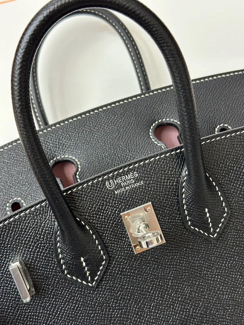人気色 H品 エルメス バーキン25 セリエ 黒 ブラック/ローズサクラ ヴォーエプソン シルバー金具 2517815 バーキン25セリエ - 画像 (3)