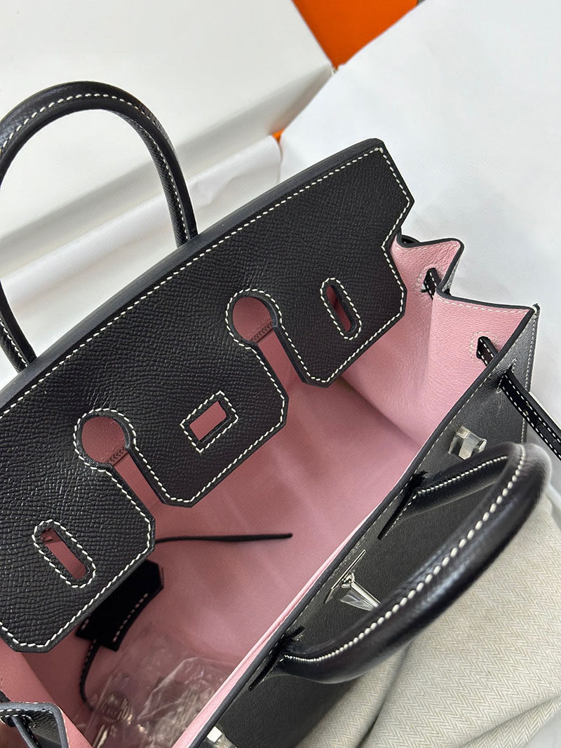 人気色 H品 エルメス バーキン25 セリエ 黒 ブラック/ローズサクラ ヴォーエプソン シルバー金具 2517815 バーキン25セリエ - 画像 (2)