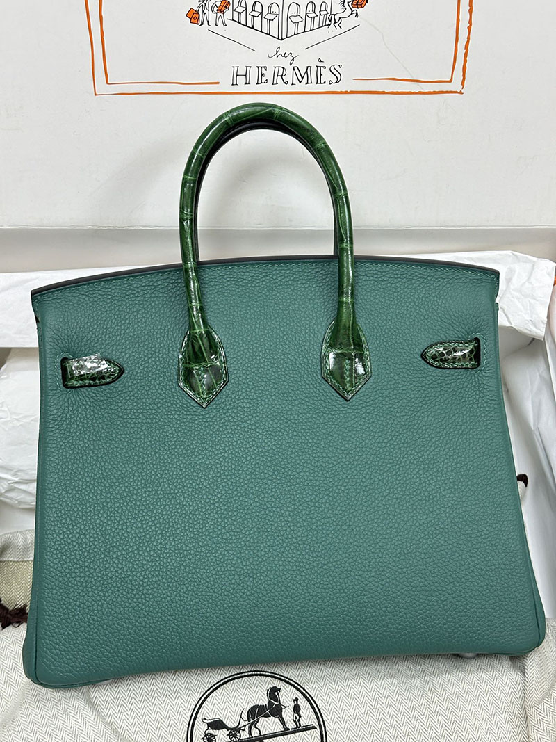 人気色 H品 エルメス バーキン25 タッチ ヴェールフォンセ トゴ/クロコダイル ニロティカスマット シルバー金具 2517816 バーキンタッチ25 - 画像 (7)