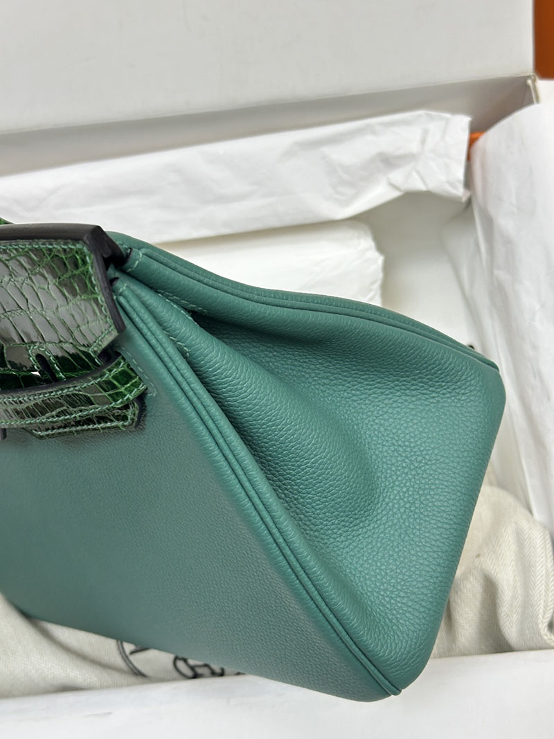 人気色 H品 エルメス バーキン25 タッチ ヴェールフォンセ トゴ/クロコダイル ニロティカスマット シルバー金具 2517816 バーキンタッチ25 - 画像 (5)