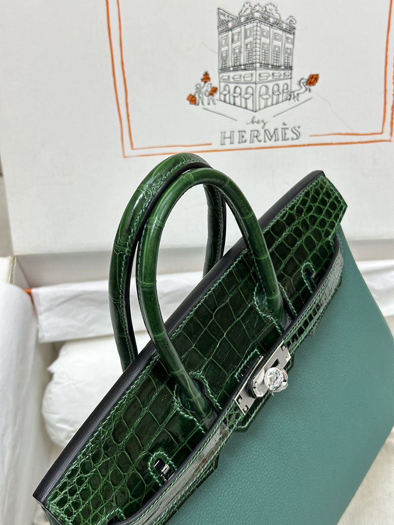 人気色 H品 エルメス バーキン25 タッチ ヴェールフォンセ トゴ/クロコダイル ニロティカスマット シルバー金具 2517816 バーキンタッチ25 - 画像 (4)
