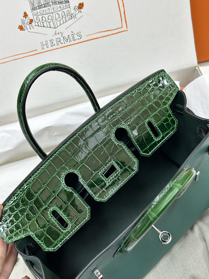 人気色 H品 エルメス バーキン25 タッチ ヴェールフォンセ トゴ/クロコダイル ニロティカスマット シルバー金具 2517816 バーキンタッチ25 - 画像 (2)