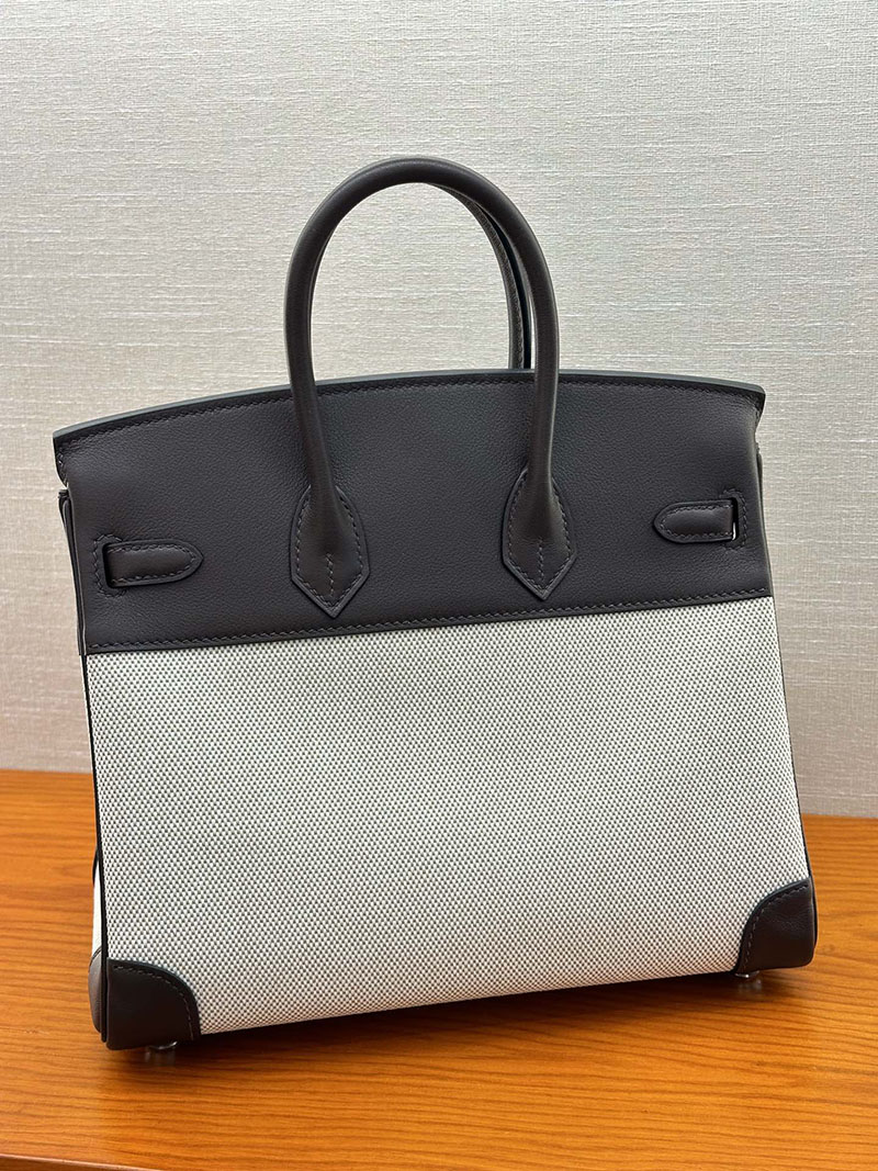 人気色 H品 エルメス バーキン25 エベンヌ トワルアッシュ×スイフト シルバー金具 2517832 ブランド 並行輸入 激安 - 画像 (6)