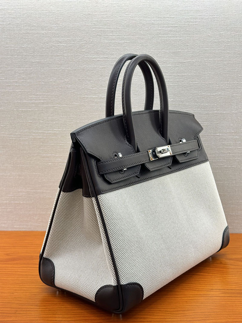 人気色 H品 エルメス バーキン25 エベンヌ トワルアッシュ×スイフト シルバー金具 2517832 ブランド 並行輸入 激安 - 画像 (5)