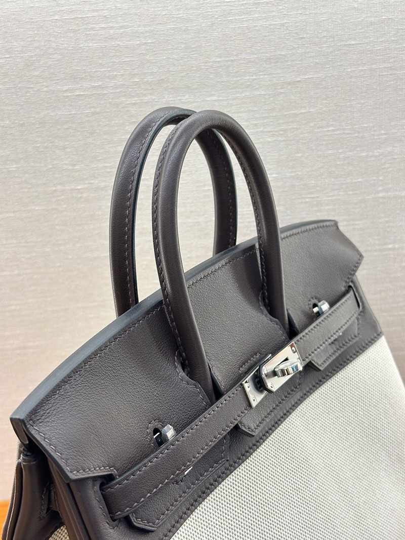 人気色 H品 エルメス バーキン25 エベンヌ トワルアッシュ×スイフト シルバー金具 2517832 ブランド 並行輸入 激安 - 画像 (4)