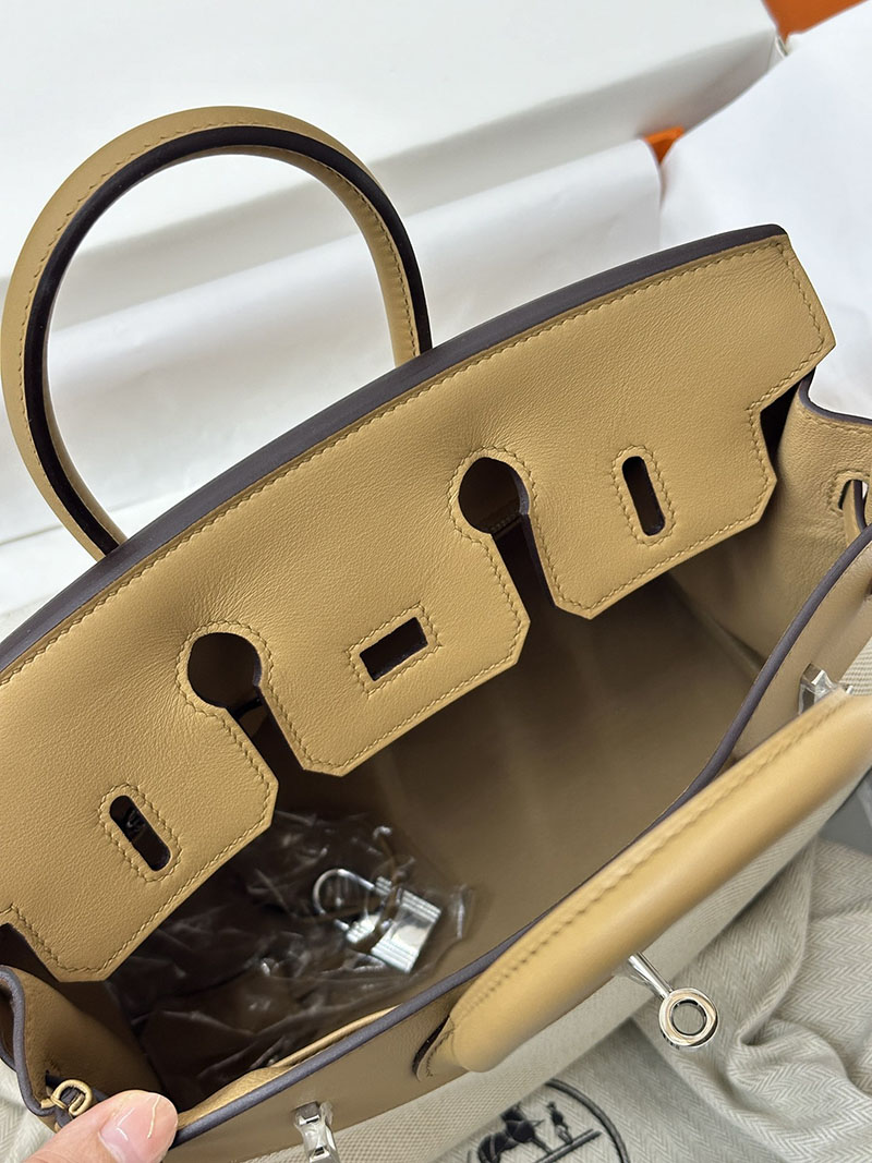 人気色 H品 エルメス バーキン25 チャイ トワルアッシュ×スイフト シルバー金具 2517842 エルメス ハンドバッグ 種類 - 画像 (4)