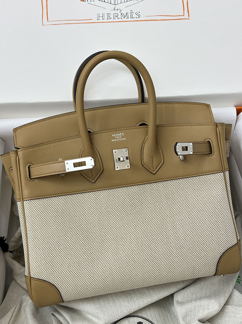 人気色 H品 エルメス バーキン25 チャイ トワルアッシュ×スイフト シルバー金具 2517842 エルメス ハンドバッグ 種類 - 画像 (3)
