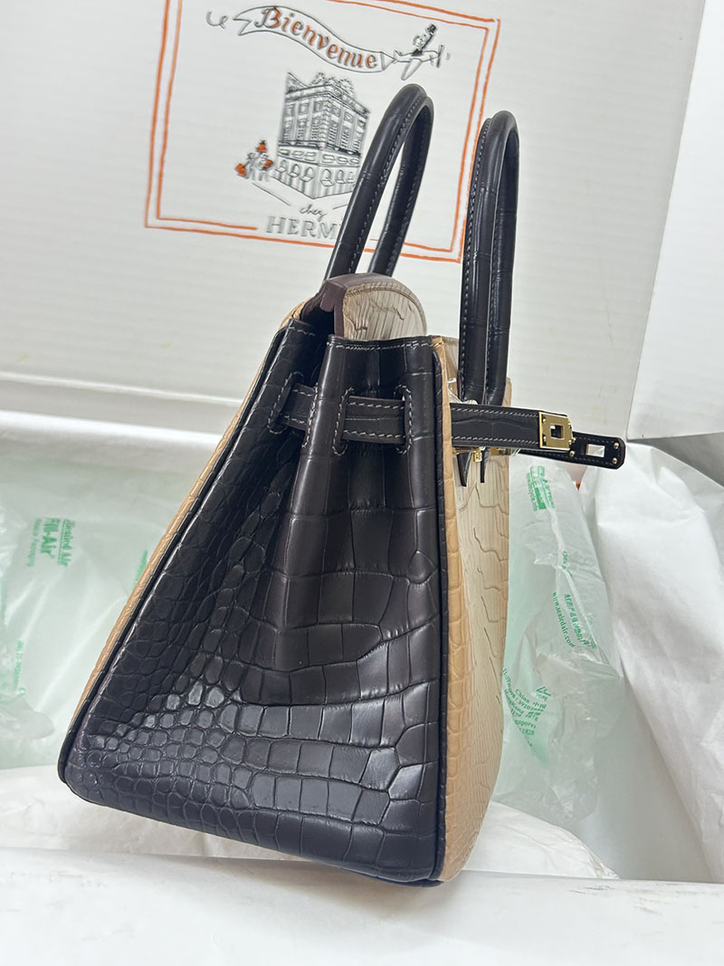 人気色 H品 エルメス バーキン25 パーソナル チャイ/黒 ブラック クロコダイル アリゲーターマット ゴールド金具 2517845 バーキン25 クロコ 定価 - 画像 (8)