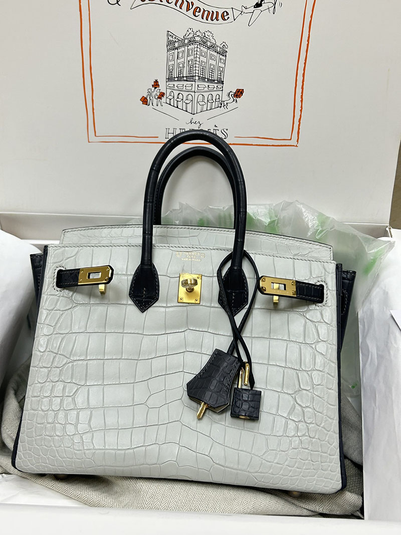 人気色 H品 エルメス バーキン25 パーソナル グラファイト/ミント クロコダイル アリゲーターマット ゴールド金具 2517850 バーキン クロコダイル 定価 - 画像 (3)