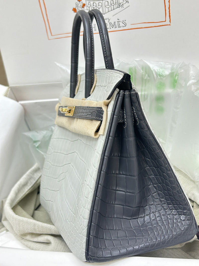 人気色 H品 エルメス バーキン25 パーソナル グラファイト/ミント クロコダイル アリゲーターマット ゴールド金具 2517850 バーキン クロコダイル 定価 - 画像 (12)