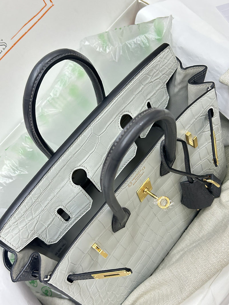 人気色 H品 エルメス バーキン25 パーソナル グラファイト/ミント クロコダイル アリゲーターマット ゴールド金具 2517850 バーキン クロコダイル 定価 - 画像 (9)