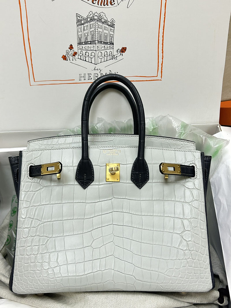 人気色 H品 エルメス バーキン25 パーソナル グラファイト/ミント クロコダイル アリゲーターマット ゴールド金具 2517850 バーキン クロコダイル 定価 - 画像 (8)