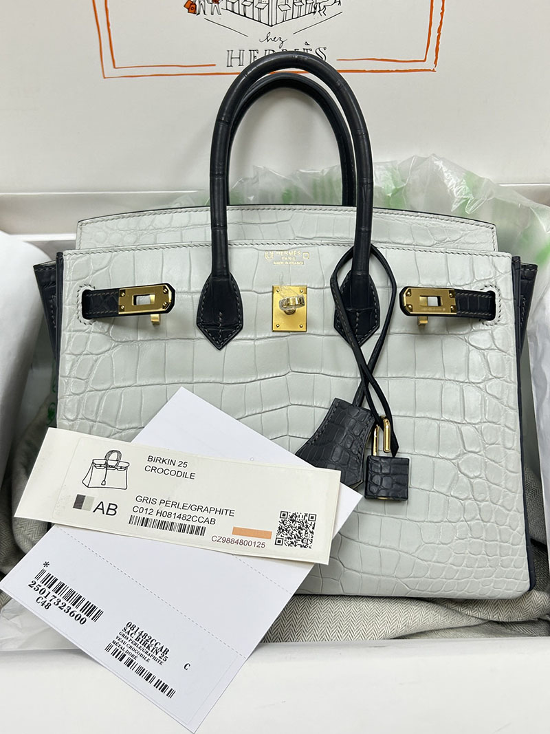 人気色 H品 エルメス バーキン25 パーソナル グラファイト/ミント クロコダイル アリゲーターマット ゴールド金具 2517850 バーキン クロコダイル 定価 - 画像 (5)
