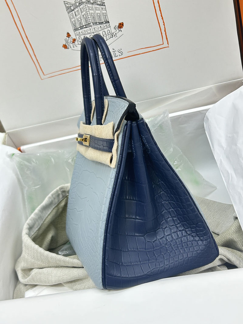 人気色 H品 エルメス バーキン25 パーソナル ブルードマルト/セレスト クロコダイル アリゲーターマット ゴールド金具 2517851 バーキン クロコダイル 定価 - 画像 (8)