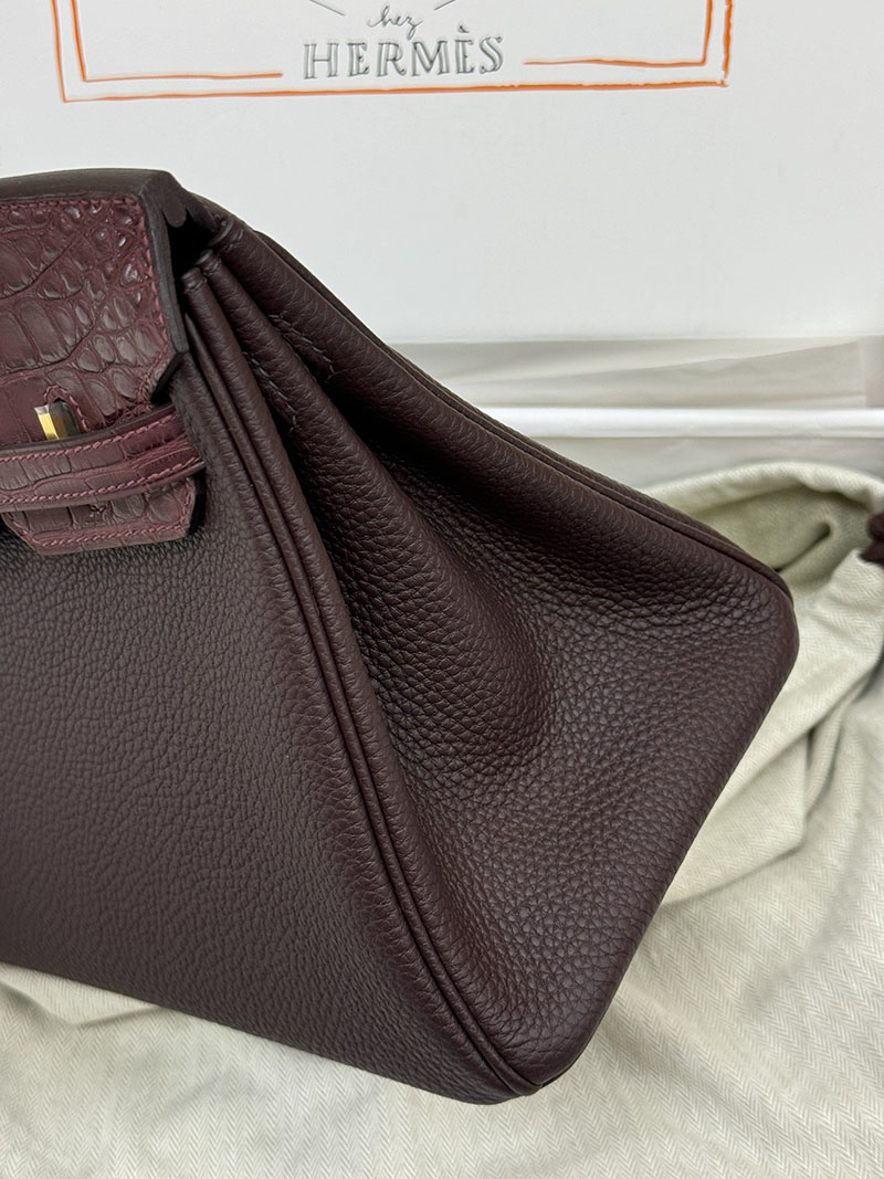 人気色 H品 エルメス バーキン25 タッチ ルージュセリエ トゴ/クロコダイル ニロティカスマット ゴールド金具 2517856 バーキンタッチ25 値段 - 画像 (9)