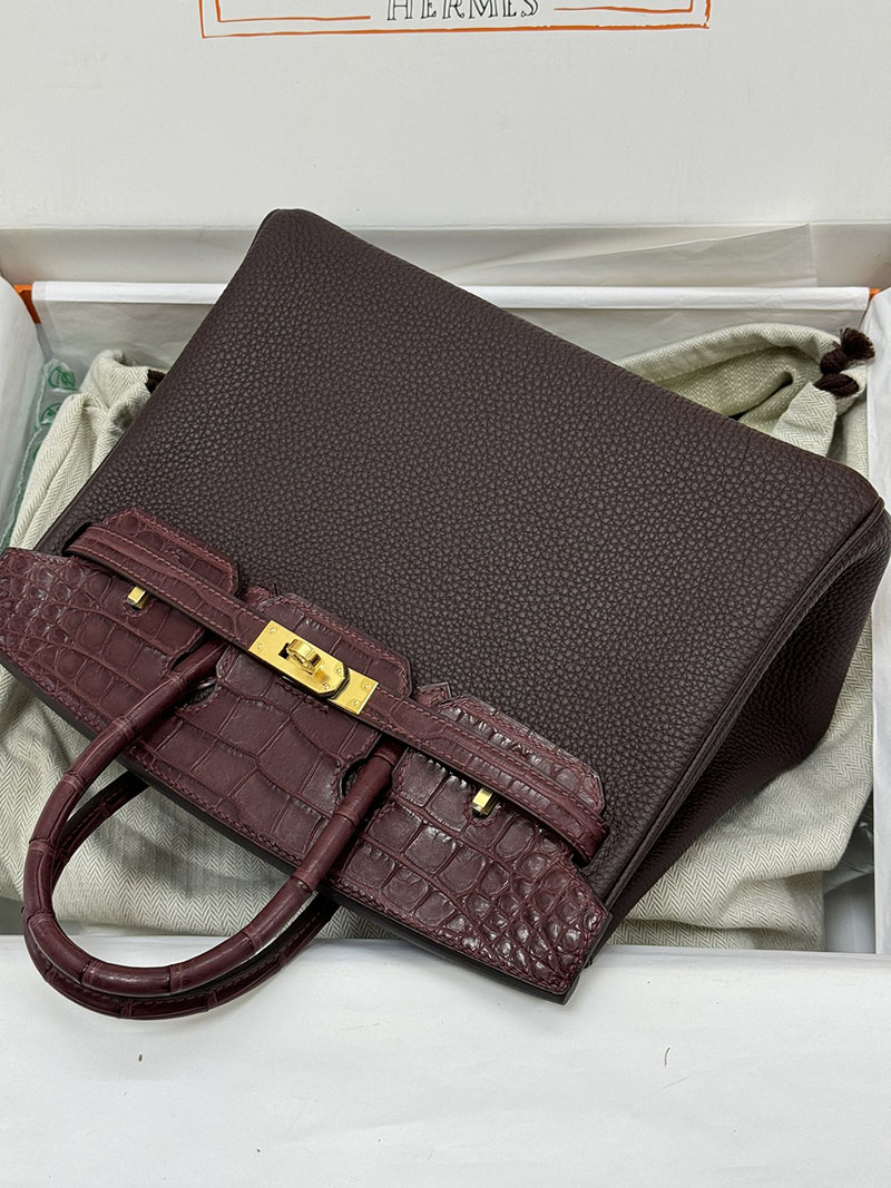 人気色 H品 エルメス バーキン25 タッチ ルージュセリエ トゴ/クロコダイル ニロティカスマット ゴールド金具 2517856 バーキンタッチ25 値段 - 画像 (8)