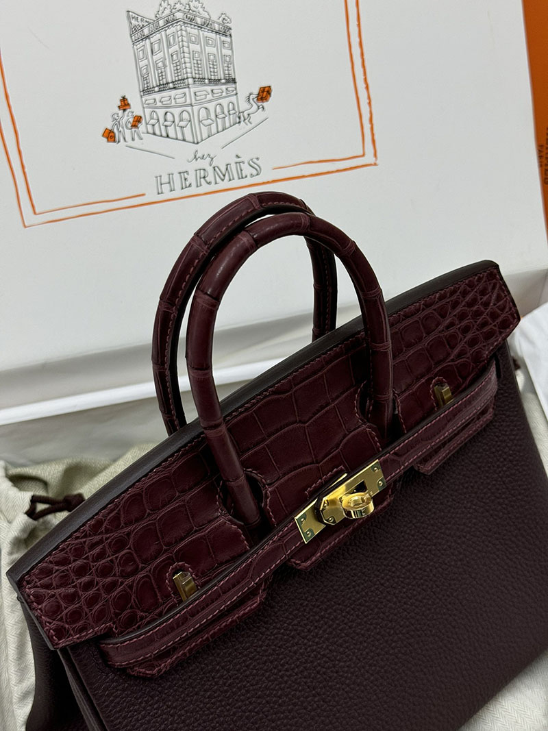 人気色 H品 エルメス バーキン25 タッチ ルージュセリエ トゴ/クロコダイル ニロティカスマット ゴールド金具 2517856 バーキンタッチ25 値段 - 画像 (7)