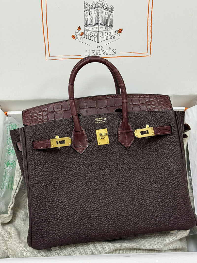 人気色 H品 エルメス バーキン25 タッチ ルージュセリエ トゴ/クロコダイル ニロティカスマット ゴールド金具 2517856 バーキンタッチ25 値段 - 画像 (5)