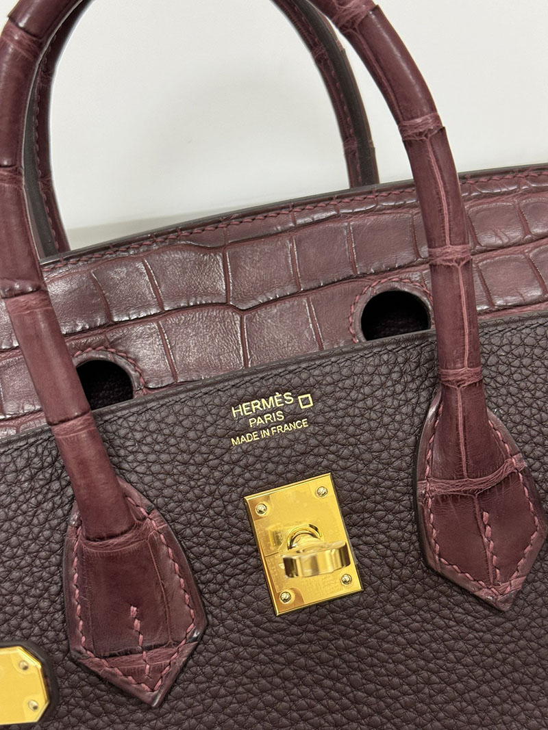 人気色 H品 エルメス バーキン25 タッチ ルージュセリエ トゴ/クロコダイル ニロティカスマット ゴールド金具 2517856 バーキンタッチ25 値段 - 画像 (4)