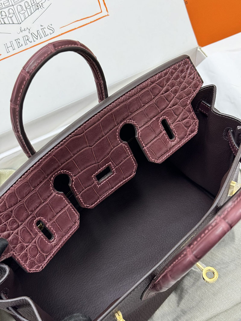 人気色 H品 エルメス バーキン25 タッチ ルージュセリエ トゴ/クロコダイル ニロティカスマット ゴールド金具 2517856 バーキンタッチ25 値段 - 画像 (3)