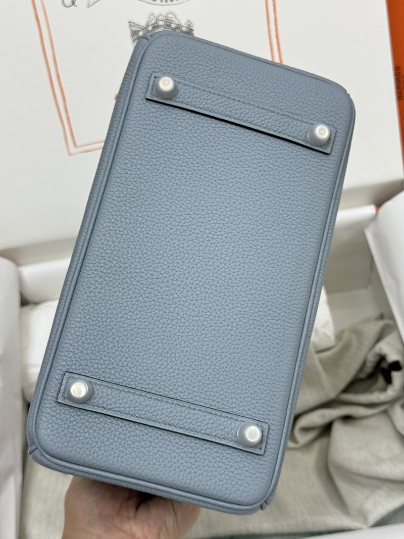 人気色 H品 エルメス バーキン25 ヴェルソ ブルーラン/ベージュドゥワイマール トゴ シルバー金具 2517860 バーキン ヴェルソ 定価 - 画像 (2)