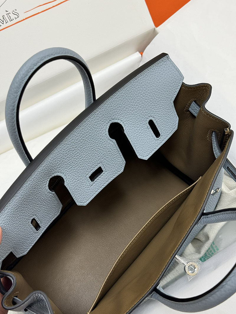 人気色 H品 エルメス バーキン25 ヴェルソ ブルーラン/ベージュドゥワイマール トゴ シルバー金具 2517860 バーキン ヴェルソ 定価 - 画像 (4)